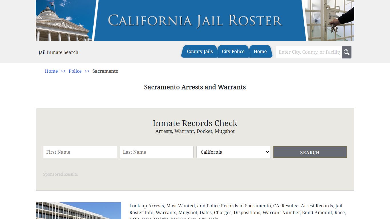 Sacramento Arrests and Warrants | Jail Roster Search